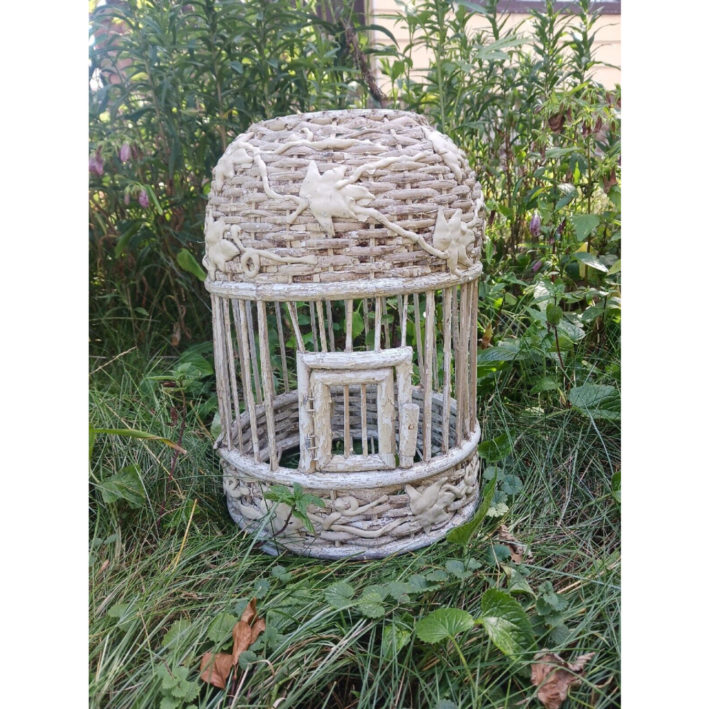 Antique Wicker Bird Cage Farmhouse Decorative